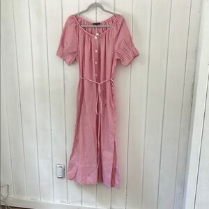 J. Crew Red Stripe Puff Sleeve Midi Dress